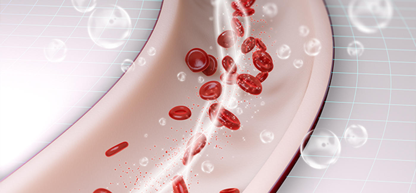 A graphic of an open vein. You can see the blood cells flow through the tube. 