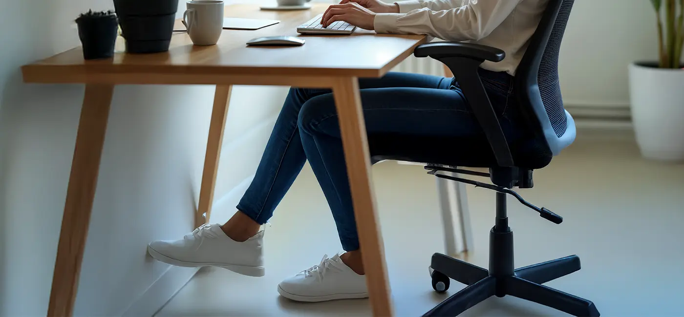 Woman sat at her desk