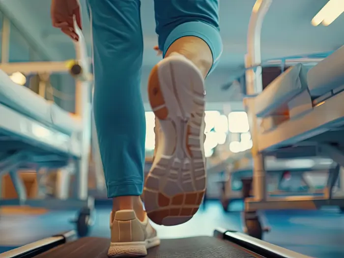 close up of person walking on a treadmill